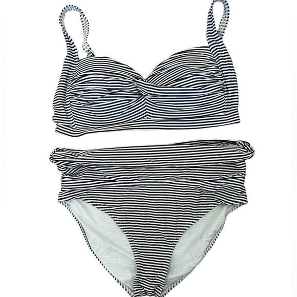 Bond-Eye Australia Black & White Striped Bikini Women’s Size US 12 (D-DD) - Picture 1 of 6